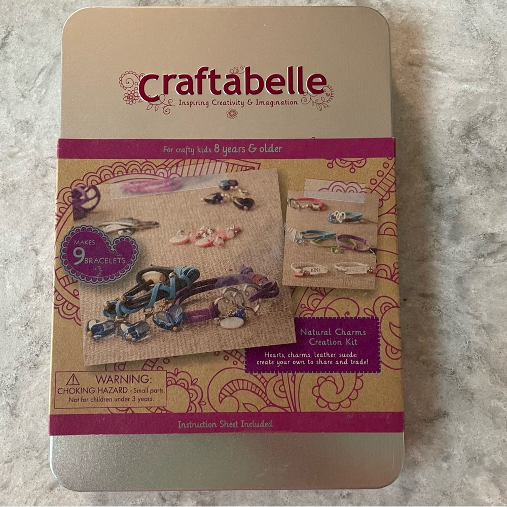 NEW Craftabelle Natural Charms Bracelet Kit - 29 pieces w/ suede & leather cords